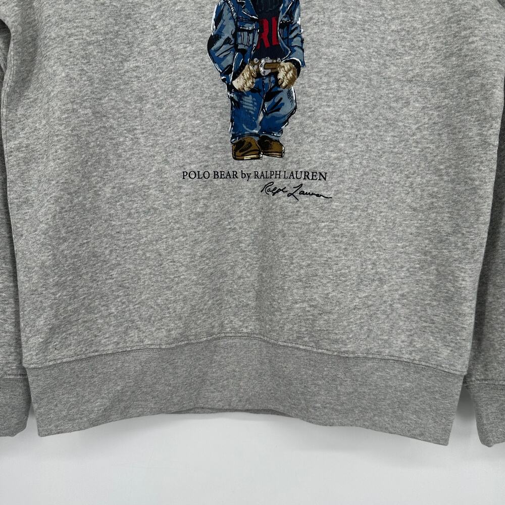 Ralph Lauren Polo Bear Logo Fleece Sweatshirt Crew Neck Heather Denim Bear Gray - Picture 8 of 15